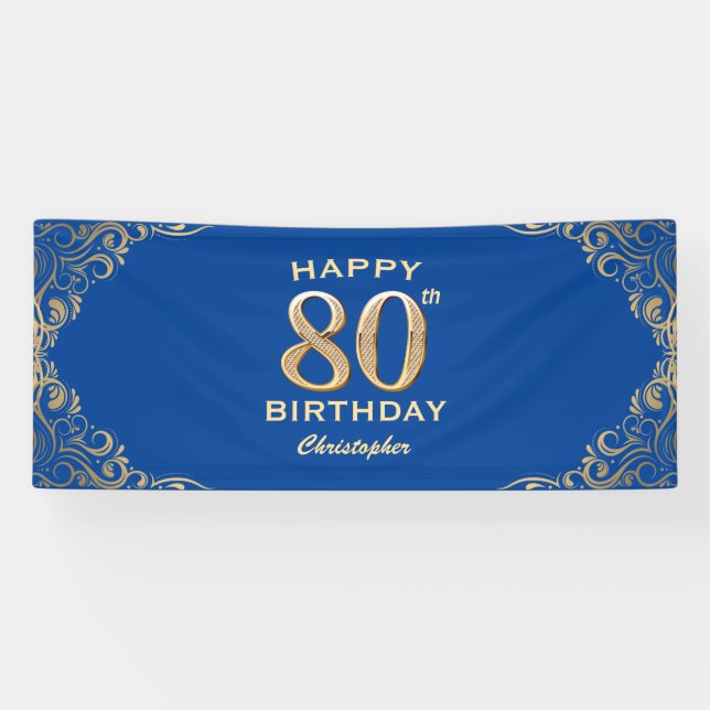 Banderoles 80e anniversaire Parties scintillant bleue et or c (Horizontal)
