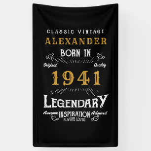 Banderoles 80e anniversaire personnalisé Né en 1941 Noir Vint