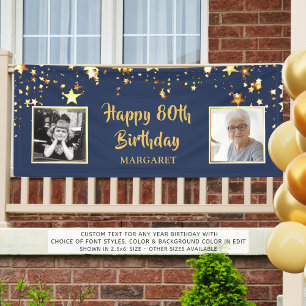 Banderoles 80e anniversaire Photo Blue Gold Stars Personnalis