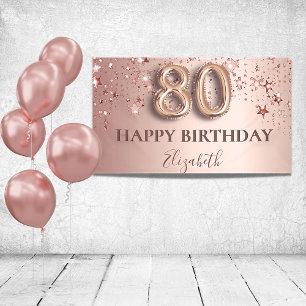 Banderoles 80e anniversaire rose or rose étoiles script ballo