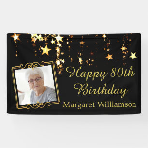 Banderoles 80e anniversaire Script Black Gold Stars Nom photo