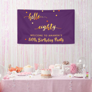 Banderoles 80e anniversaire violet or bonjour 80 nom script