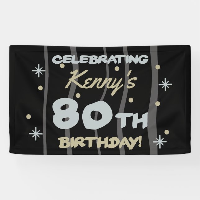 Banderoles 80th Birthday Party Ajouter votre nom (Horizontal)