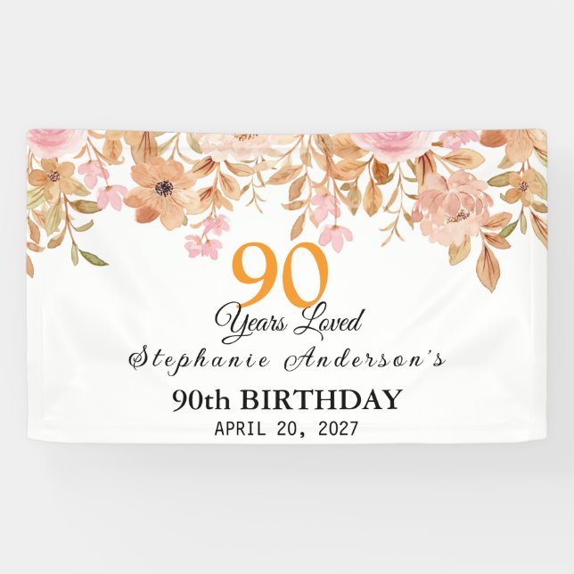 Banderoles 90 Ans Aimé Fleur De Pêcher 90e (Horizontal)