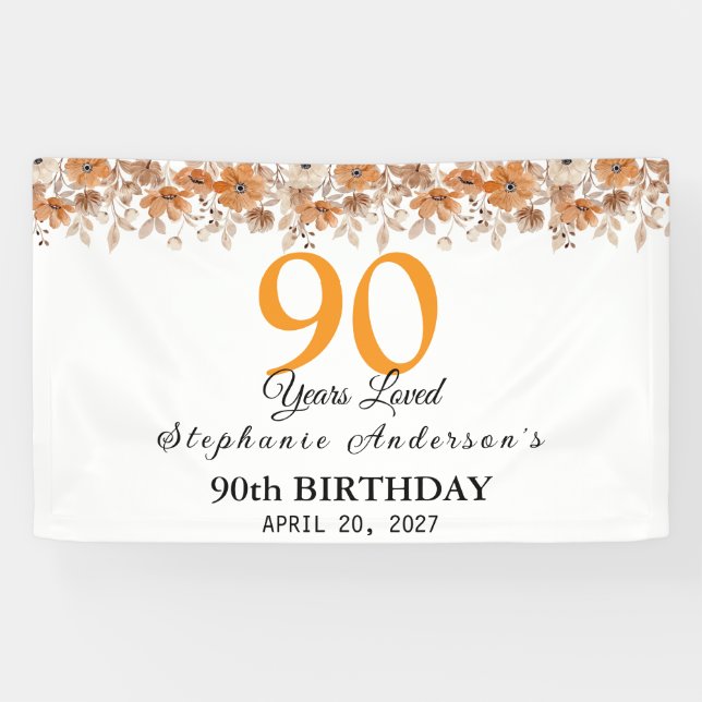 Banderoles 90 Ans Aimé Fleur De Pêcher 90ème (Horizontal)