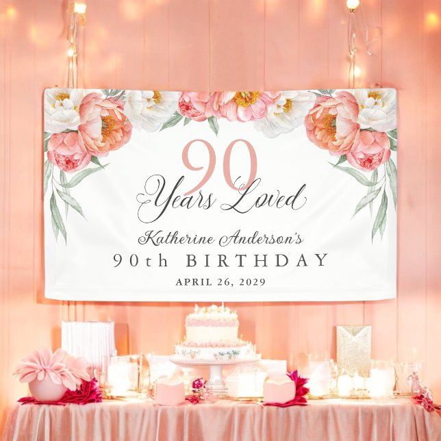 Banderoles 90 ans Pêche aimée Florale 90e anniversaire (Créateur téléchargé)