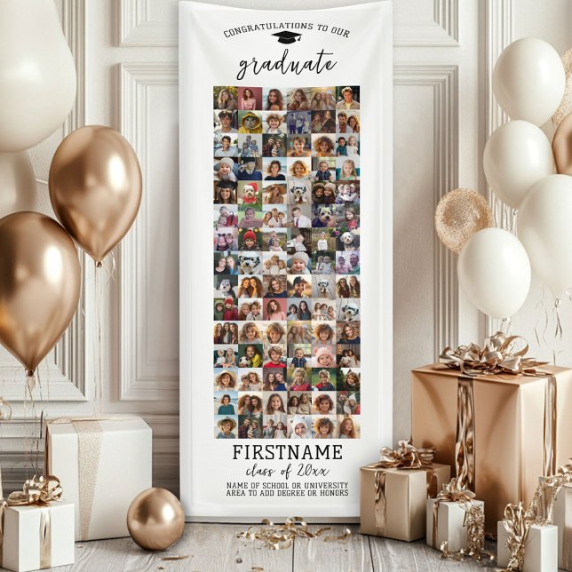 Banderoles 90 Collage Photo Remise de Diplôme Moderne Minimal (Custom Graduation Banner - Great for a backdrop or Grad Party Decoration)