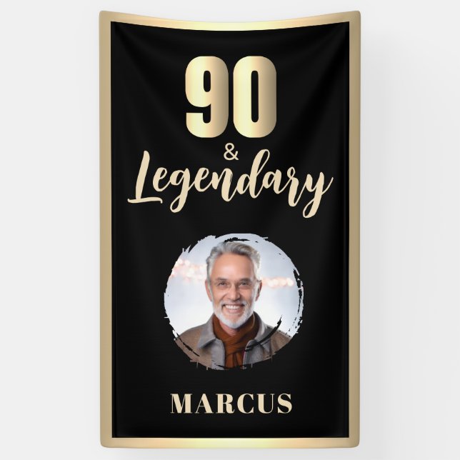 Banderoles 90 & Legendary Photo 90th Birthday Gold (Vertical)