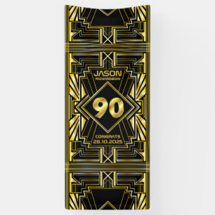 Banderoles 90e anniversaire Art Déco Gold Black Great Gatsby