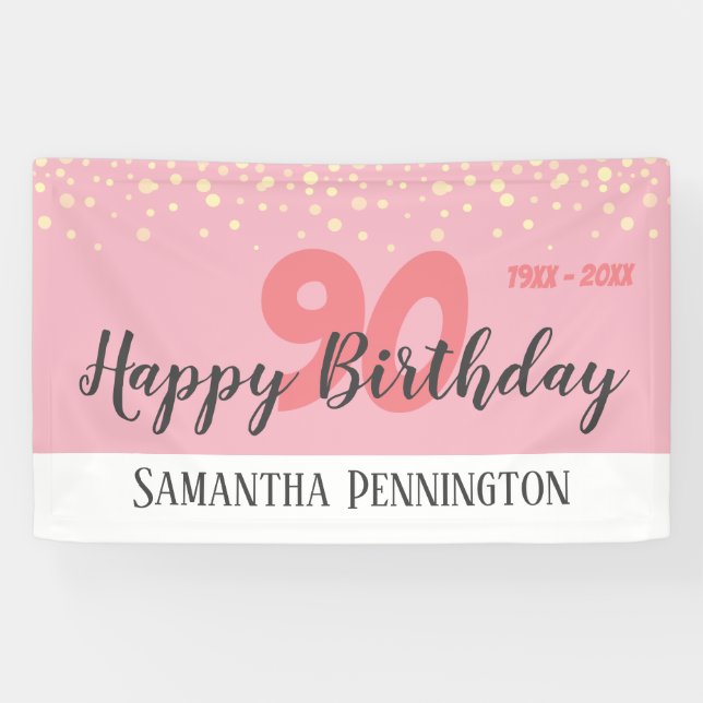 Banderoles 90e anniversaire avec Confetti Pink (Horizontal)