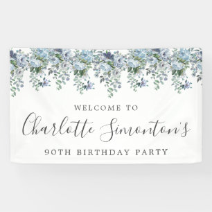 Banderoles 90e anniversaire Dusty Blue Floral Bienvenue
