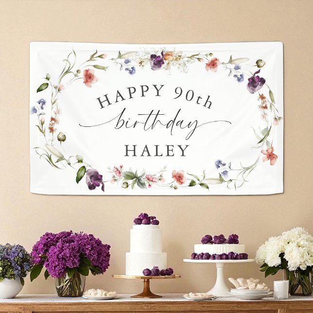 Banderoles 90e anniversaire Feminine Fleur sauvage Floral (Créateur téléchargé)