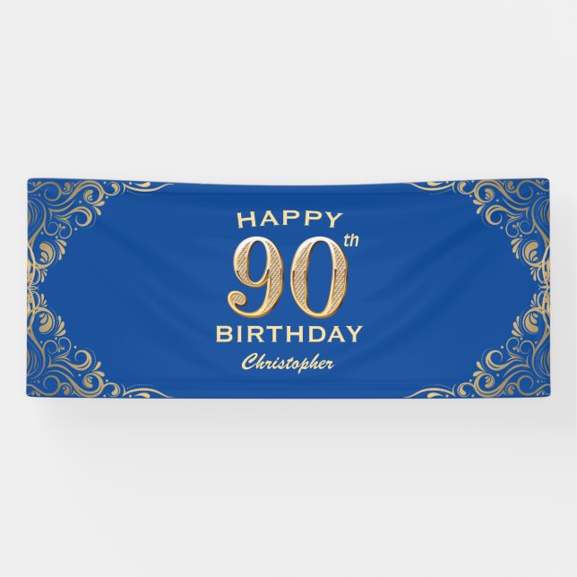Banderoles 90e anniversaire Parties scintillant bleue et or c (Horizontal)