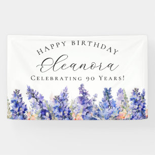 Banderoles 90e Joyeux Anniversaire Bleu Juillet Fleur de nais