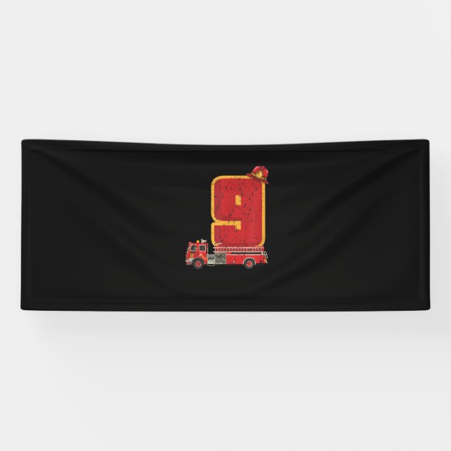 Banderoles 9 Anniversaire Cadeaux Garçon Pompier (Horizontal)