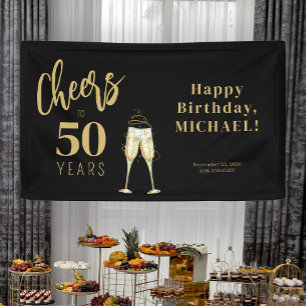 Banderoles À 50 ans or noir fête d'anniversaire