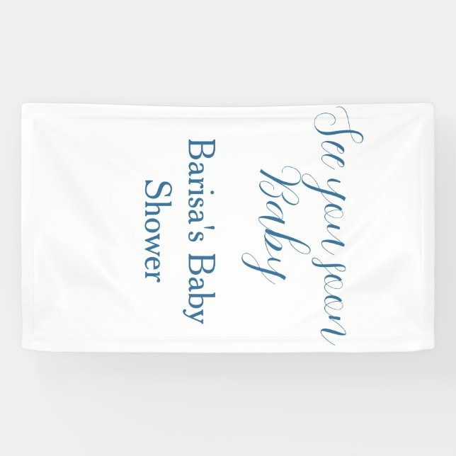 Banderoles à bientôt baby shower bleu nom date simple (Horizontal)