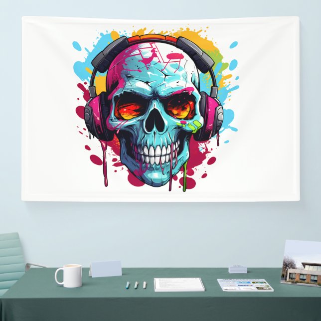 Banderoles A DJ POP ART SKULL Acrylic Sign (Salon professionnel)