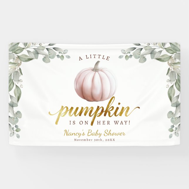 Banderoles A Little Pumpkin Fall Baby Shower Backdrop Banner (Horizontal)