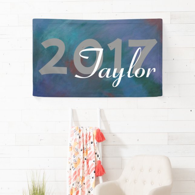 Banderoles Abstrait à cravate | Bleu Vert Pourpre Graduation (En situation)