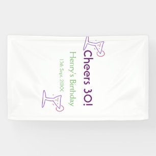 Banderoles acclamations 30e anniversaire nom vin verre violet