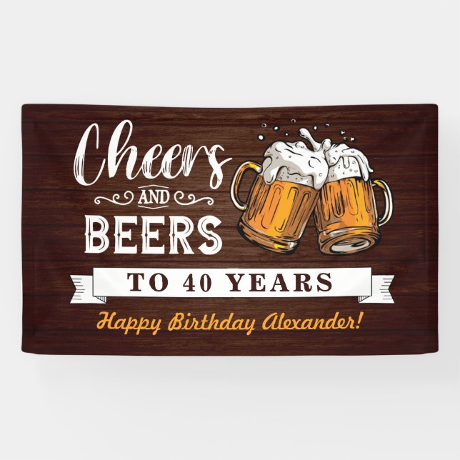 Banderoles Acclamations et Bières 40e Anniversaire Rustique (Horizontal)