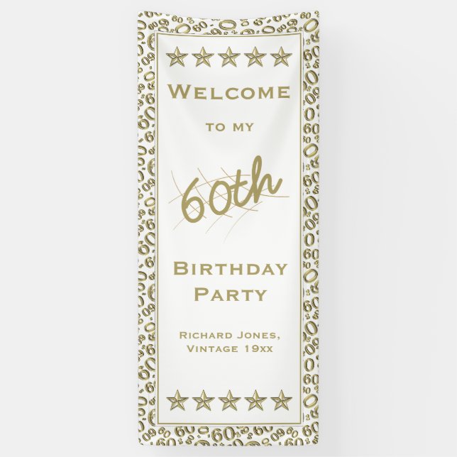 Banderoles Accueil à ma soixantième fête d'anniversaire - or (Vertical)