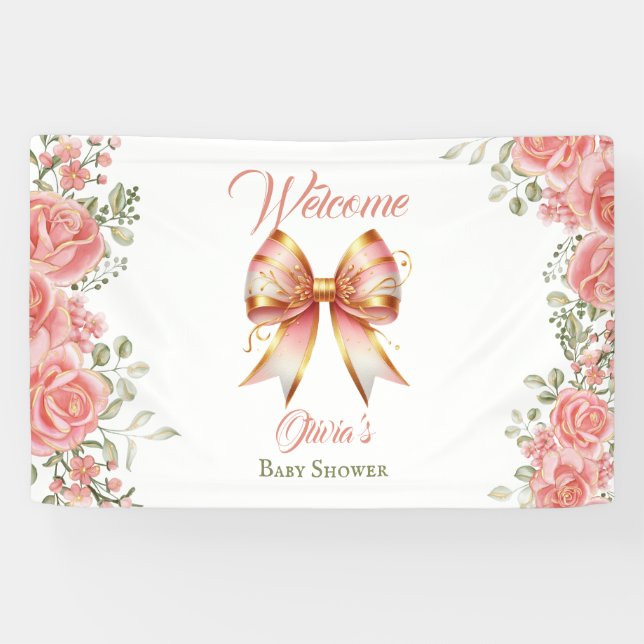 Banderoles Accueil Baby shower Bow rose (Horizontal)