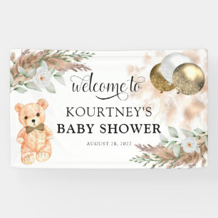 Banderoles Accueil Baby shower neutre à l'ours en peluche