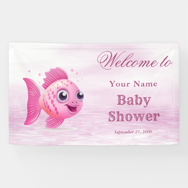 Banderoles Accueil Baby shower Poisson Rose (Horizontal)
