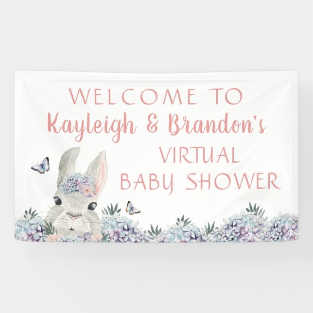 Banderoles Accueil Baby shower virtuel Bunny en aquarelle (Horizontal)