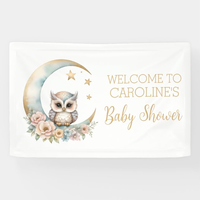 Banderoles Accueil du Baby shower Chouette Aquarelle Cute (Horizontal)