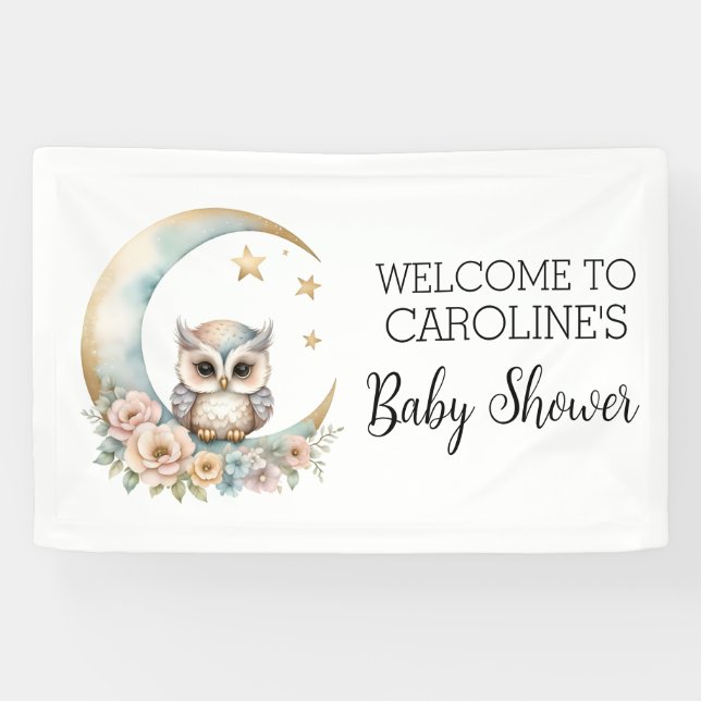 Banderoles Accueil du Baby shower Chouette Aquarelle Cute (Horizontal)