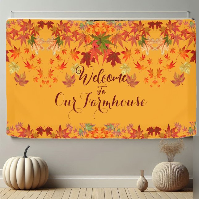 Banderoles Accueil Ferme Automne Couleurs Érable Feuille Auto (Welcome Farmhouse Fall Colors Maple Leaves Autumn Banner)