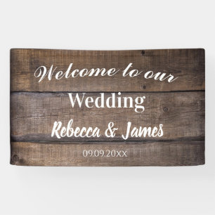 Banderoles Accueil Mariage en bois rustique simple