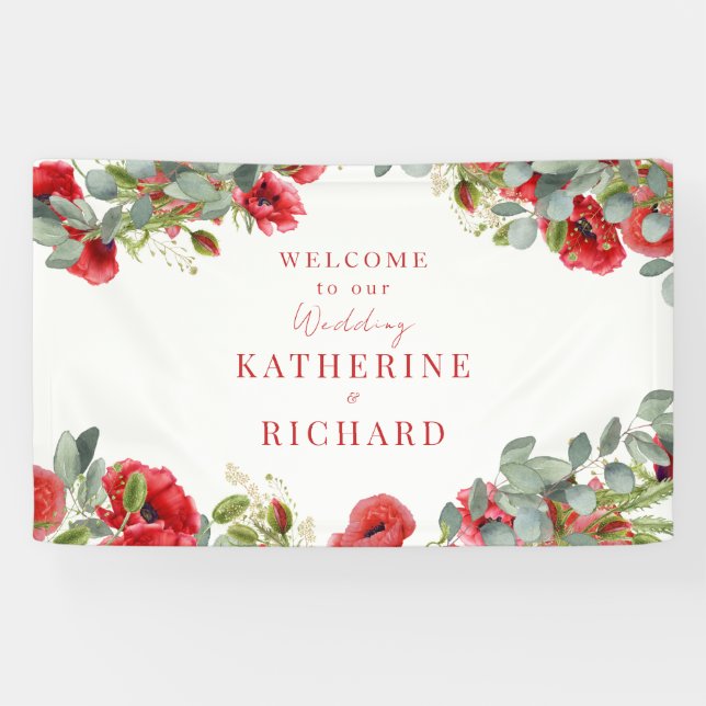 Banderoles Accueil Mariage Floral Rouge (Horizontal)