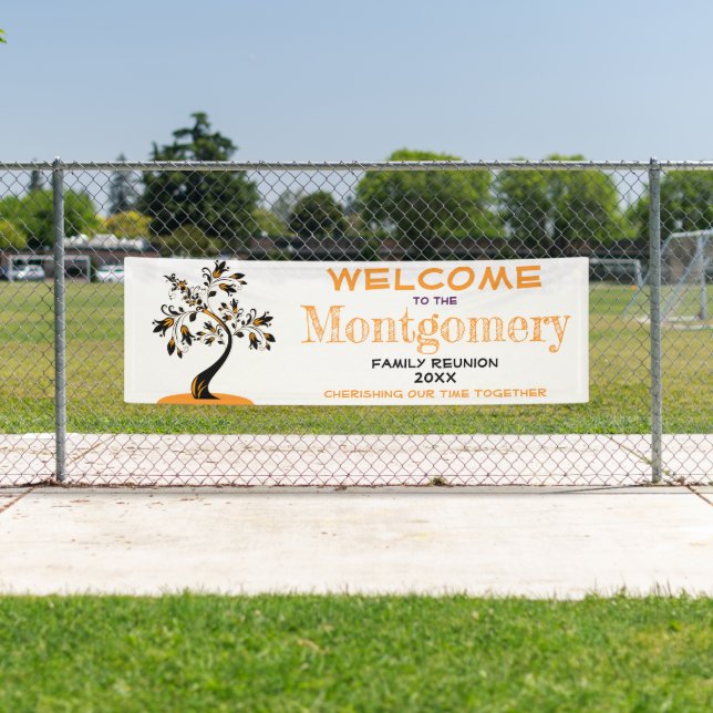 Banderoles Accueil personnalisé Famille Réunion Oranger Moder (En situation)