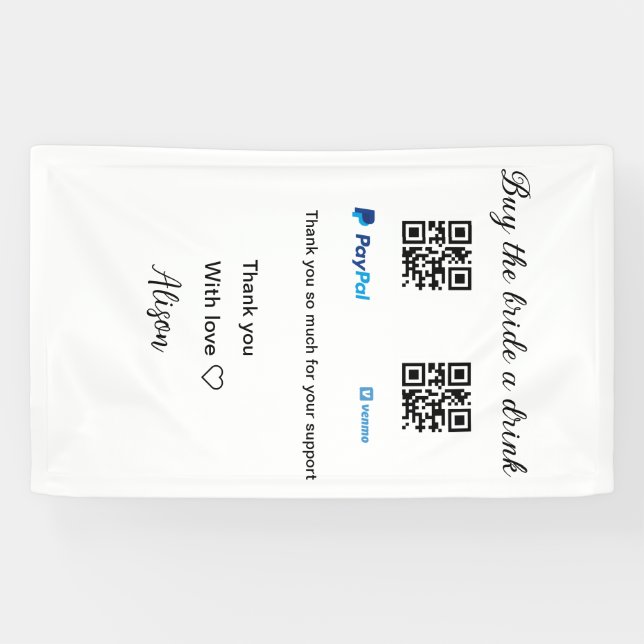 Banderoles Acheter un verre à la mariée donation QR Venmo Pay (Horizontal)