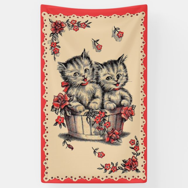 Banderoles adorable chatons dans un panier de fleurs (Vertical)