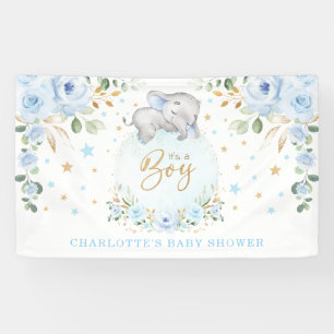 Banderoles Adorable Elephant bleu Floral Boy Baby shower