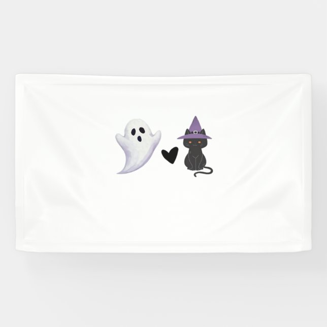 Banderoles Adorable Halloween Duo Friendly Ghost et Black Ca (Horizontal)