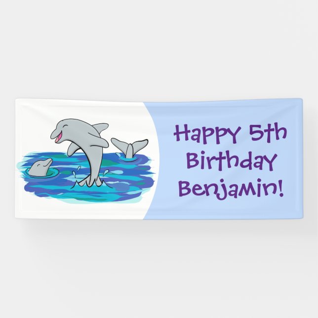 Banderoles Adorable heureux dauphins anniversaire personnalis (Horizontal)