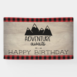 Banderoles Adventure Await Anniversaire  Plaid de Wood Buffal