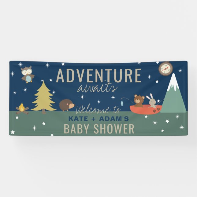 Banderoles Adventure Await Boy Woodland Baby shower (Horizontal)