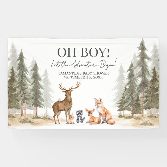 Banderoles Adventure Begin Woodland Animals Baby Shower (Horizontal)
