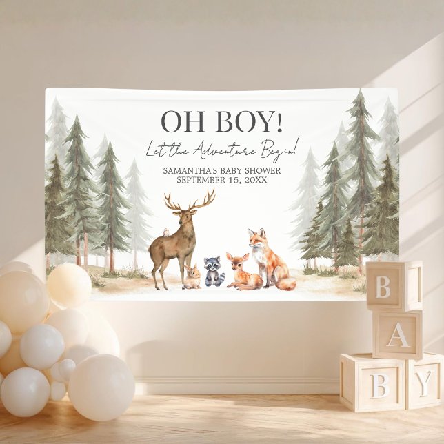 Banderoles Adventure Begin Woodland Animals Baby Shower (Let the Adventure Begin Woodland Animals Baby Shower Banner Decor)