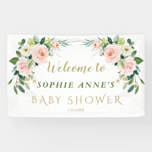 Banderoles Affiche de bienvenue Baby shower de fleurs blanche