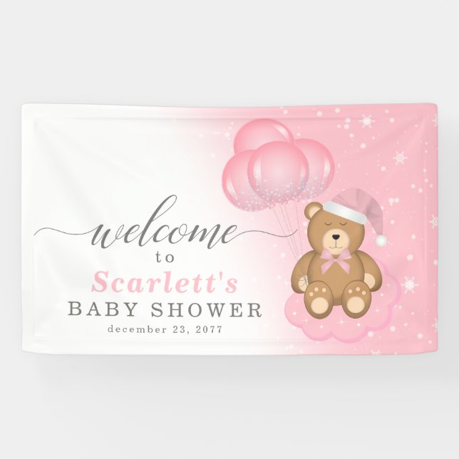 Banderoles Affiche de bienvenue Baby shower de l'ours couché  (Horizontal)