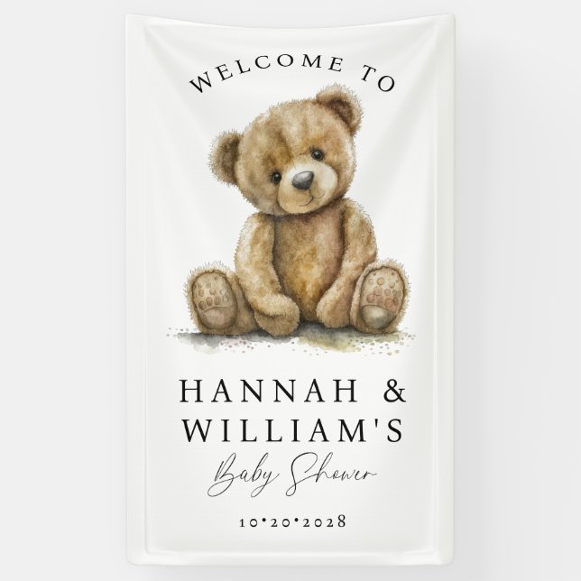 Banderoles Affiche de bienvenue Baby shower de l'ours en pelu (Vertical)