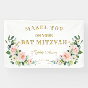 Banderoles Affiche de bienvenue Bat mitzvah de fleurs rose cr